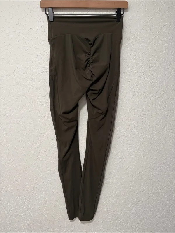 GYMSHARK Olive Green Mesh Placement High-Rise Performance Leggings - Image 2