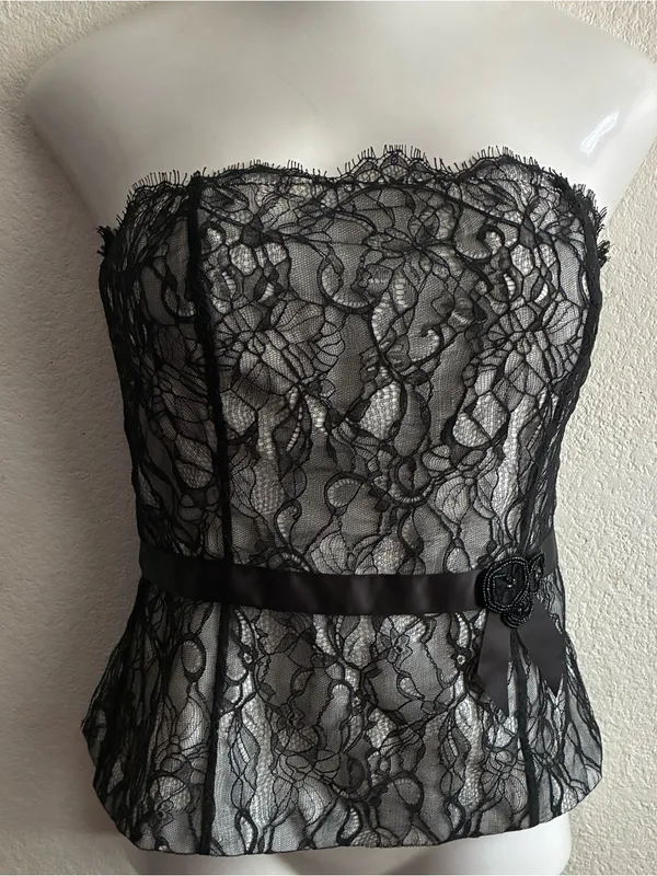 Ann Taylor Lace Corset Top Black 10 - Image 2