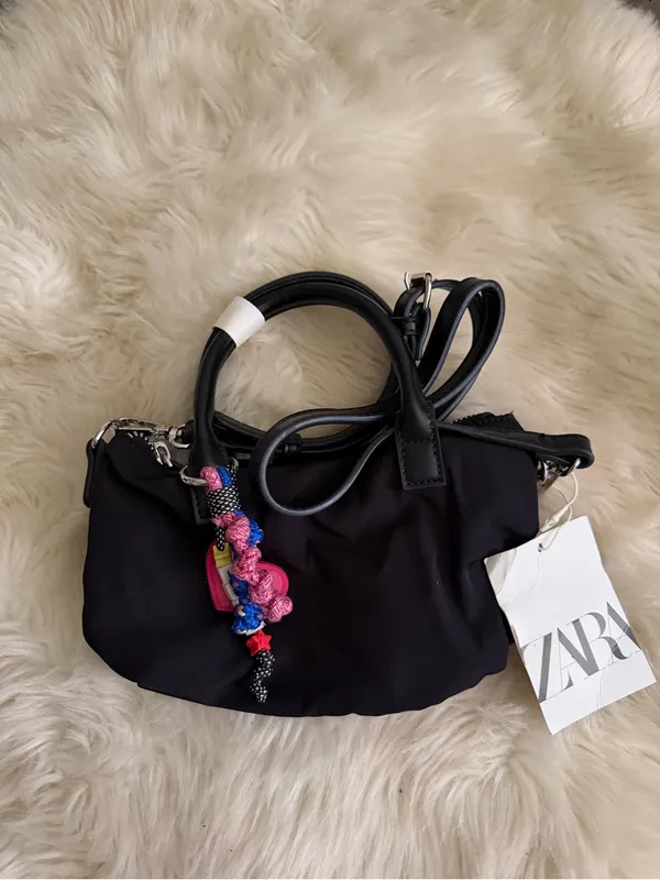 ZARA Black Mini Crossbody Bag with Colorful Charm - Image 4