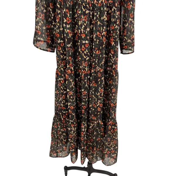 Natural Life Floral Print Midi Dress Kimono‎ Sleeve Brown Red Size Small - Image 9