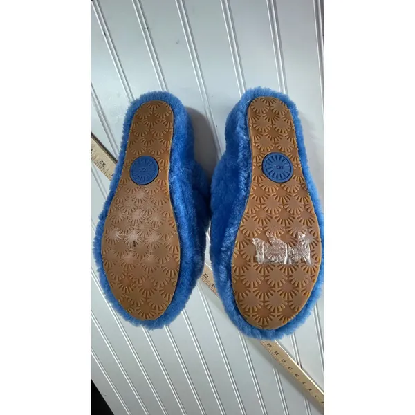 UGG Fluff Yeah Slides Royal Blue Sheepskin Platform Sandals Almost New Womens 7 - Image 8