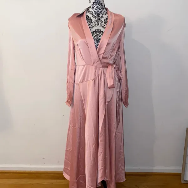 NWT! Nasty Gal Satin Long Sleeve Maxi Wrap Dress Size 6 - Image 2