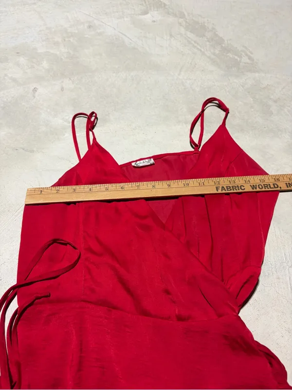 Intimately free people Red Ruffle Wrap Mini slip Dress large - Image 5