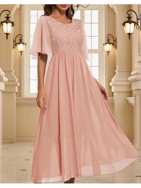 NEW Pink Wedding Guest Cocktail Formal Cape Ruffle Long Maxi Dress XL - Image 5