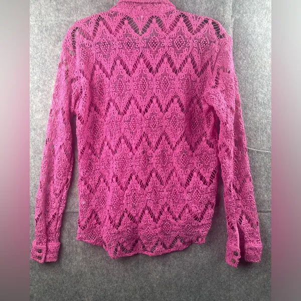 FREE PEOPLE Women’s Size Medium Until Sundown Shirt Cover-Up Boho Pink Crochet‎ - Image 9