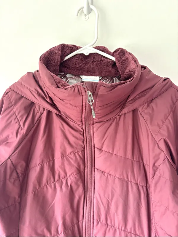 Columbia Long Line Maroon Puffer Hooded Winter Jacket Outdoor Insulated - Image 2