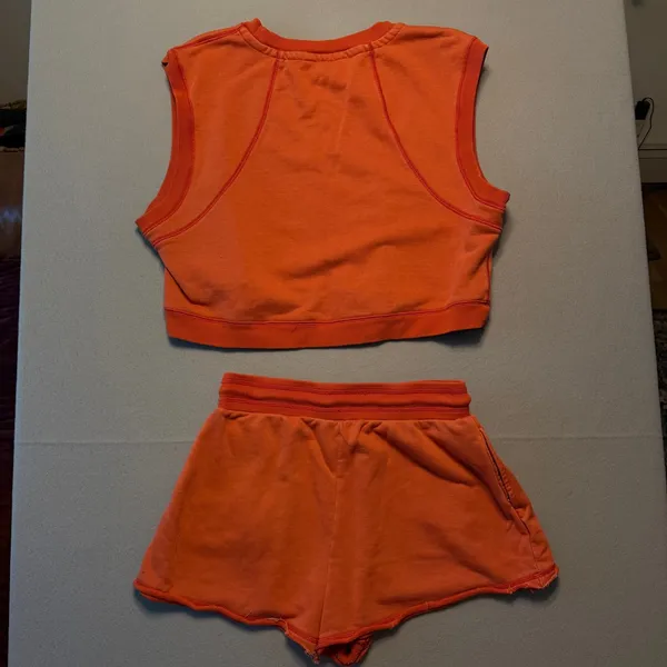 FP Movement Free People Time after Time Set Sweatshirt Shorts Orange Sz Med - Image 4