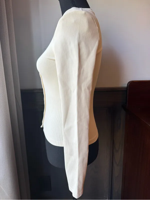 OQQ Ribbed Button-Front Long Sleeve Cardigan - Cream medium nwot - Image 3