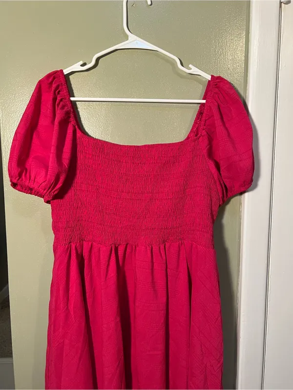 Women’s Size XXL Short Puff Sleeve Dress Bright Pink Sweetheart Neckline Smocked - Image 6