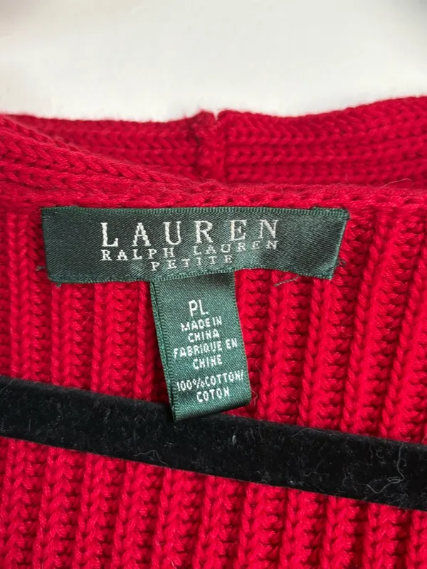 NWT Lauren Ralph Lauren Red Ribbed Cotton Cardigan Petite Large Button Front - Image 3