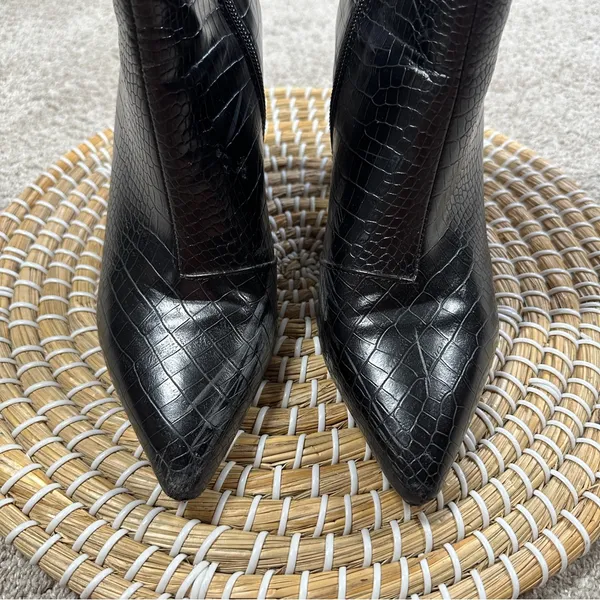 Billini Women’s Alden Boots Booties Block Heels Zip Side Party in Black Croco 7 - Image 3