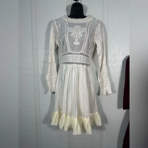 Free People White Victorian Waisted Mini Dress Ivory No Size EUC - Image 2