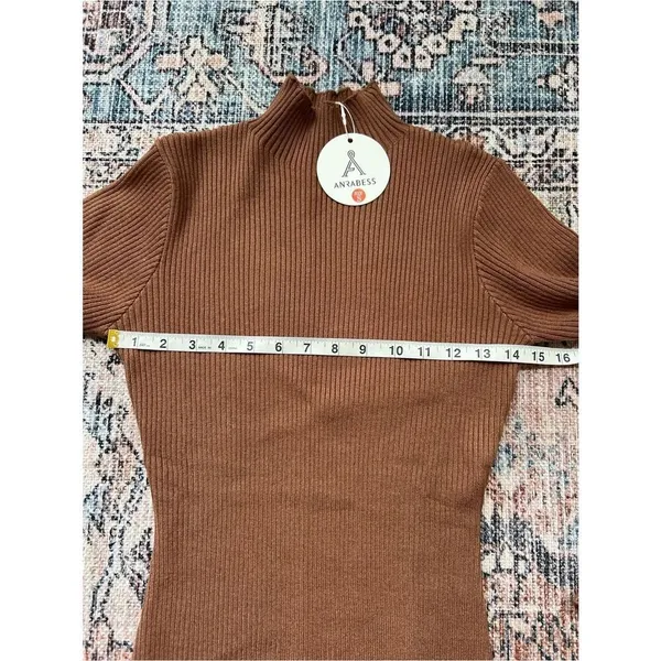 Anrabess NWT Ribbed Mock Neck Bodycon Midi Dress in Brown Size Small - Image 10
