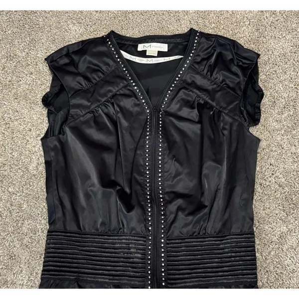 M by MADONNA Black Rhinestone Zip Front Cropped Catsuit Jumpsuit Size 8 - Image 5
