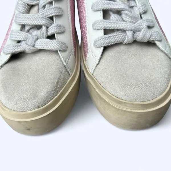 Shu Shop REBA White & Pink Sparkle Tennis Shoes Fashion Sneaker size 6.5 Glitter - Image 4