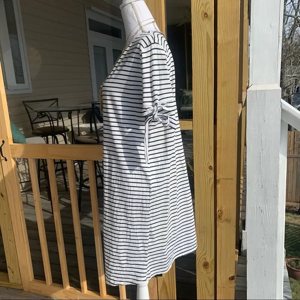 She + Sky Cream Black Stretch Striped T-shirt Dress Large L - Image 3