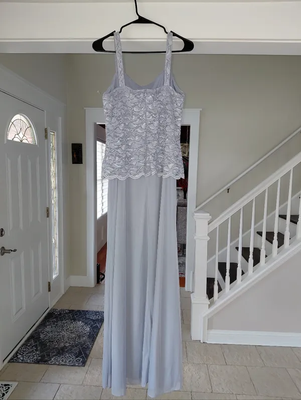 NWT Marina Silver/Grey Lace Chiffon Long Gown Size 6 | Elegant Wedding Guest - Image 12