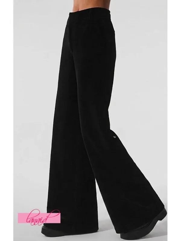 NEW Alo Micro Corduroy Dreamer Wide Leg Trousers Black High-Rise Waist Waisted M - Image 2