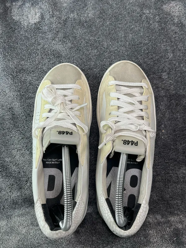 P448 John White Leather Low Top Sneakers EU 39 US 8.5 Made in Italy⁠ - Image 5