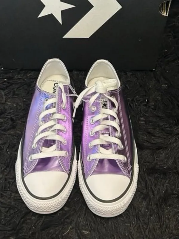 CONVERSE all Star purple metallic lace up shoes sneakers women’s 7 new - Image 2