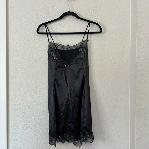 Meshki Satin Lace Trim Black Slip Mini Dress NEW Size Large - Image 6