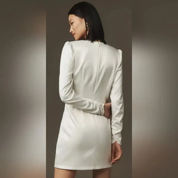 BHLDN Anthropologie NWT Maya‎ Twist Long Sleeve V-Neck Satin Bride Dress - Image 2