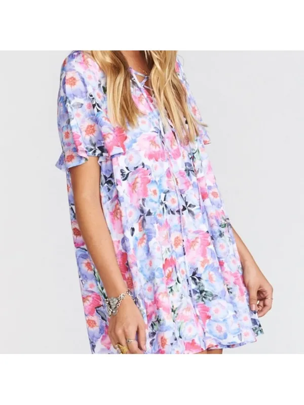 Show Me Your Mumu Lavender & Pink Floral Lace-Up Tunic - Image 3