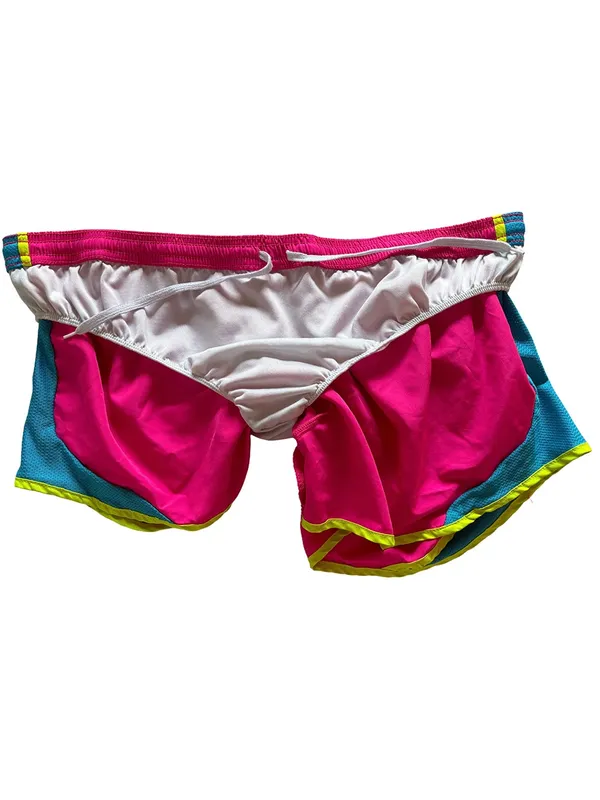 Derek Heart Neon Pink Blue Running Shorts XXL Built In Brief Y2K - Image 6
