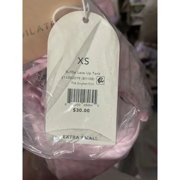 Blogilates Pink Gingham Ruffle Lace-Up Scoop Neck Tank Top Sleeveless Women's XS - Image 4