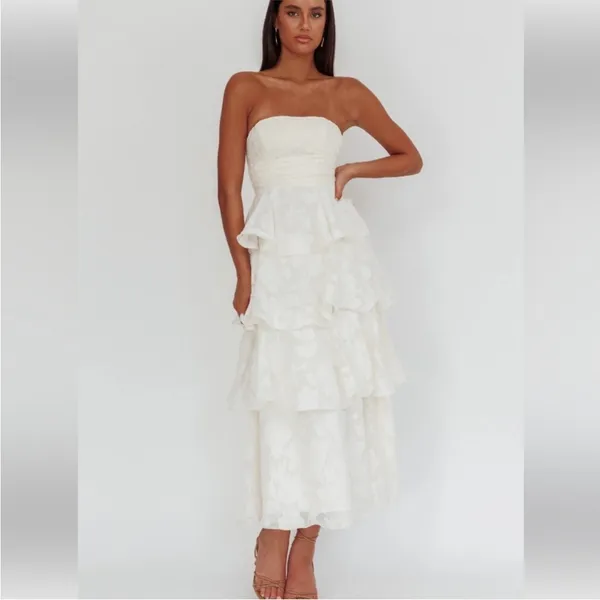 Here Comes The Sun Giavana Strapless Layered Midi Dress Floral Embossed - Image 5