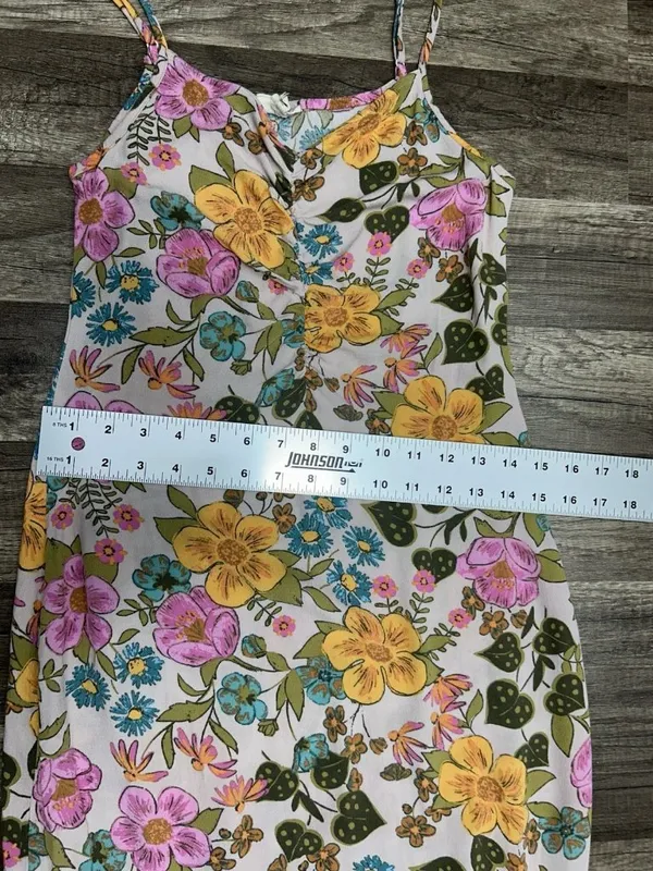 Vtg Floral Slip Dress XS Y2K Retro 70s Inspired Boho Festival Midi Hippie Garden - Image 5