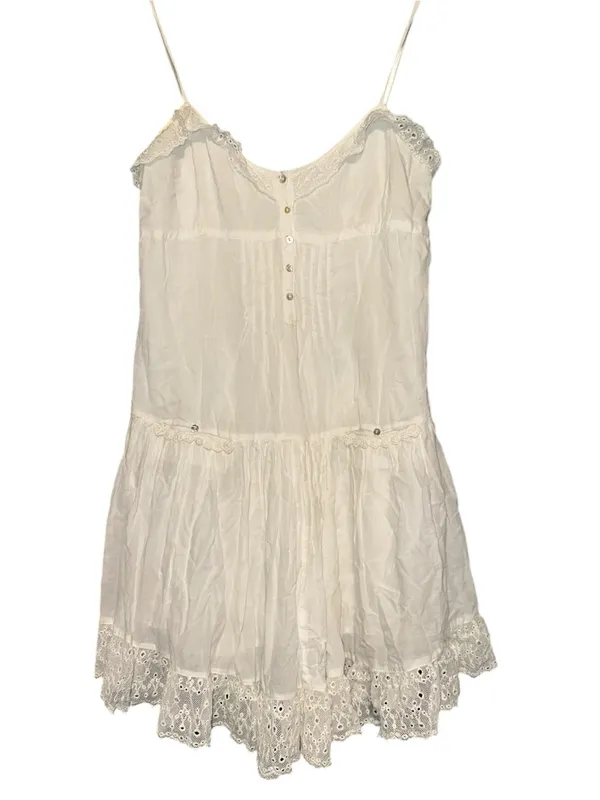Zara Women’s Size M White Cotton Lace Trim Lined Spaghetti Strap Mini Slip Dress - Image 2