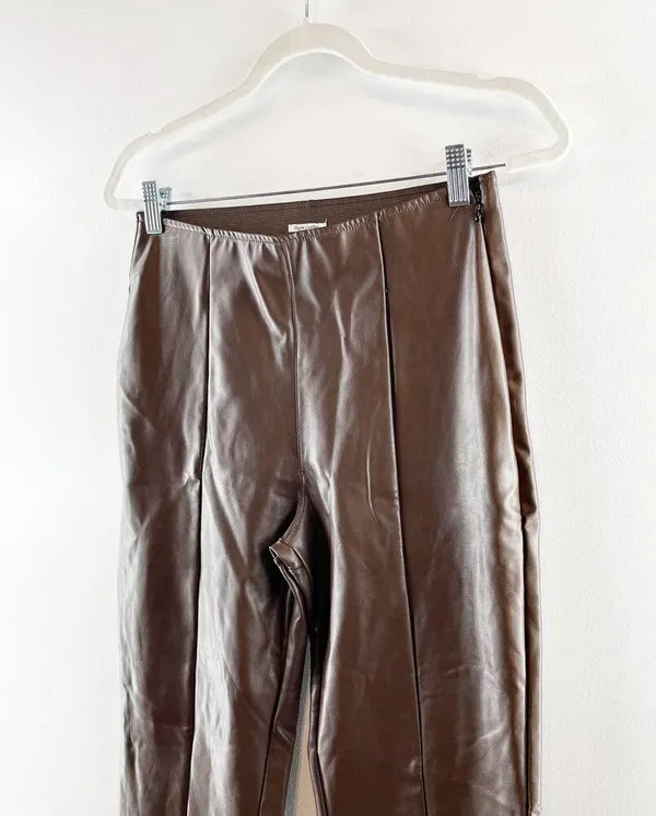 Abercrombie & Fitch Vegan Leather High Rise Pull On Flare Pants Brown Medium - Image 9