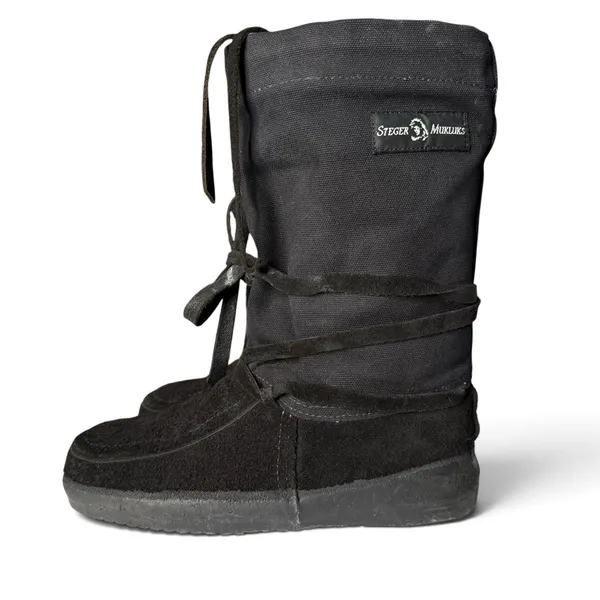 STEGER MUKLUKS Sz 8 Black Moosehide Leather OJIBWA Winter Boots Made In USA - Image 6