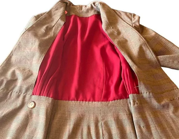 Brown Red Plaid Womens Small Custom Made Peplum Button Up Retro 1951 Suit OOAK - Image 7