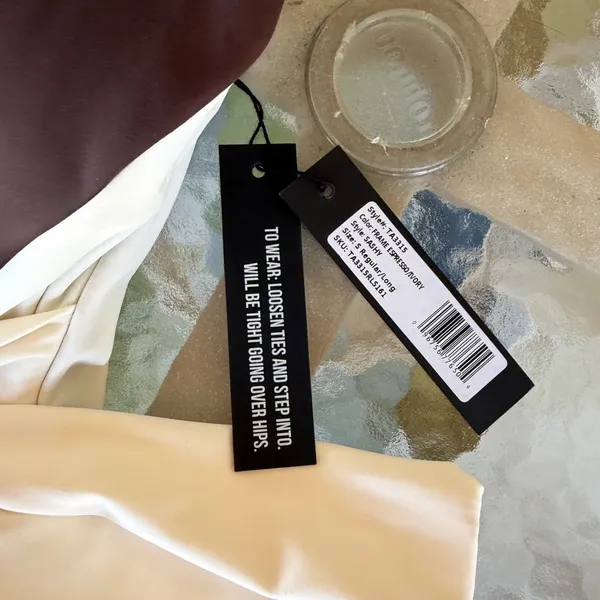 Strapless Two-Tone Brown and Cream One-Piece Swimsuit with Waist Tie - Image 2