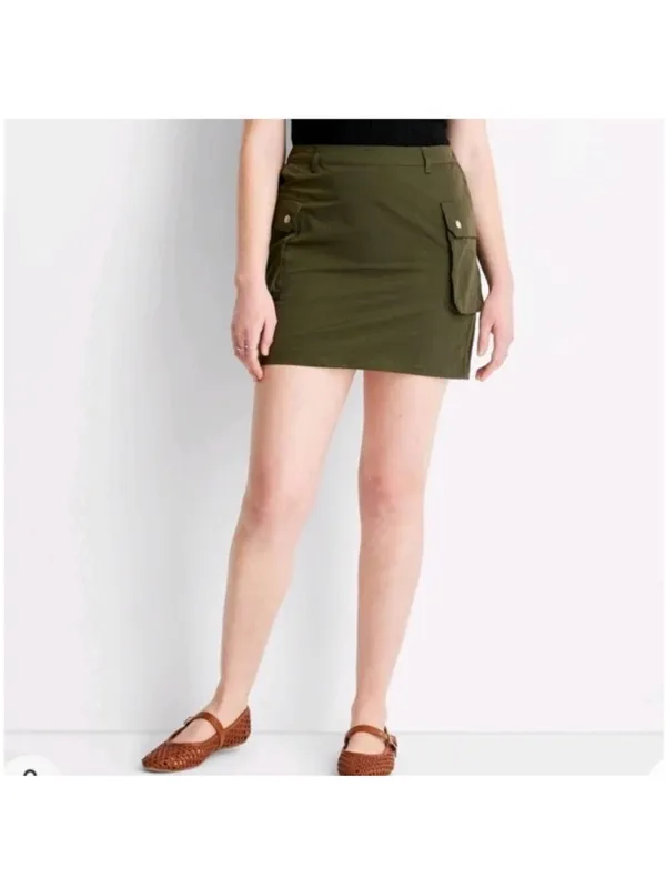 NWT Women's Cargo Mini Skirt - Future Collective Dark Olive Green Large - Image 2