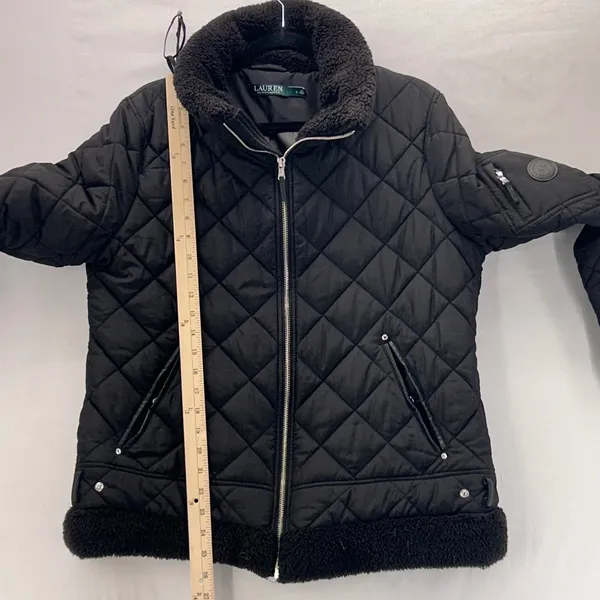 Lauren‎ Ralph Lauren Quilted Puffer Jacket Large Aviator Rebel Faux Fur - Image 14