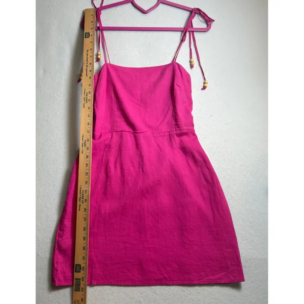 Mango MNG Womens Pink Linen Blend Beaded Strap Smocked Back Mini Dress Size S - Image 13