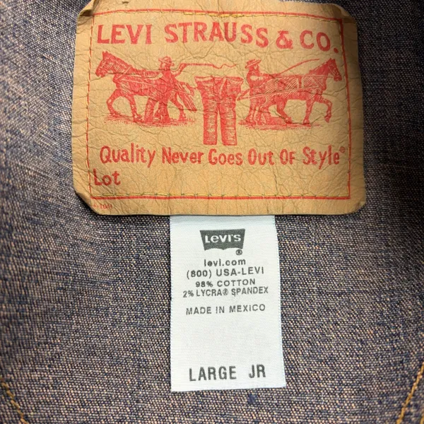 Levis Denim Trucker Jacket Large JR Medium Wash Blank Red Tab 0870 HP 019 - Image 4