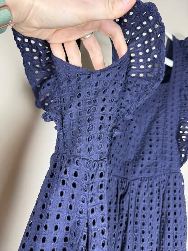 En Saison Tiered Eyelet Ruffle Sleeve Nap Midi Dress Sz XS Navy - Image 3