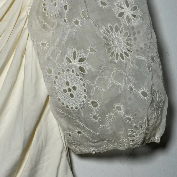 HEARTLOOM Ivory Ruched One‎ Shoulder Broderie Anglaise Sleeve Top Size S - Image 7