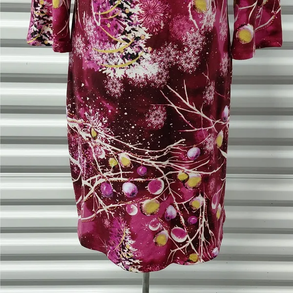 Tacera Dress Size Medium Burgundy Artsy Festive Winter Holiday Party Christmas - Image 8
