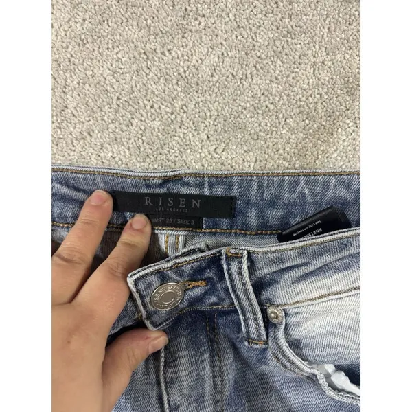 Risen Jeans Straight Leg Distressed‎ High Rise Light Wash - Image 4