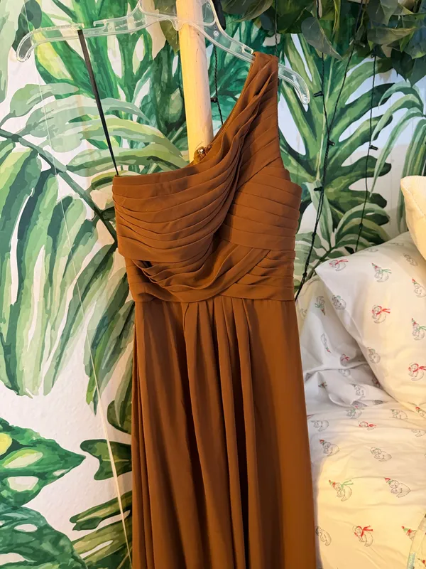 One shoulder formal dress built in bra brown 2 - Image 5