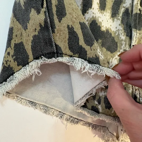 MinkPink Animal Instincts Leopard Print Shorts Wms XS Buttonfly Denim Distress - Image 6