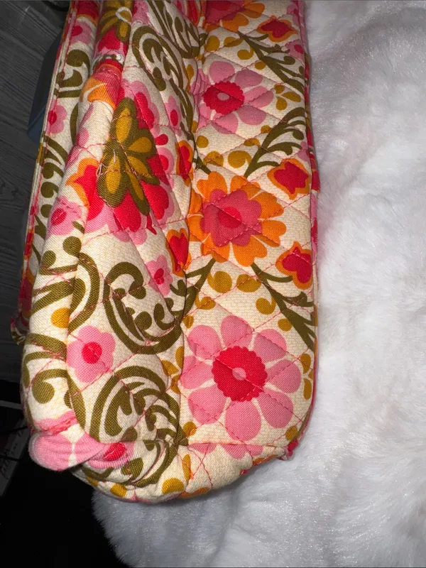 Vera Bradley Floral Quilted Handbag-Pink, Olive & Orange - Image 11