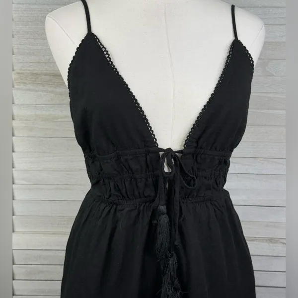 PRINCESS POLLY Colleen Black Boho Sleeveless Linen/Cotton Shortie Romper-2 - Image 2