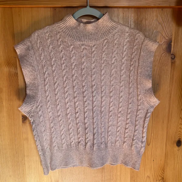 Cupcakes & Cashmere Tan-Beige Mock Neck Cable Knit Sweater Vest - Image 4