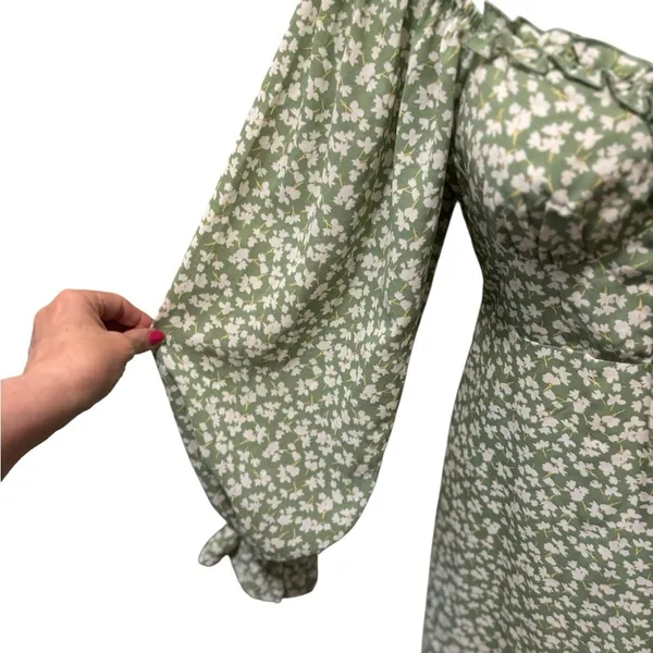Princess Polly Love Birds Mini Milkmaid Dress Sz 6 Floral Puff Sleeve Green - Image 3